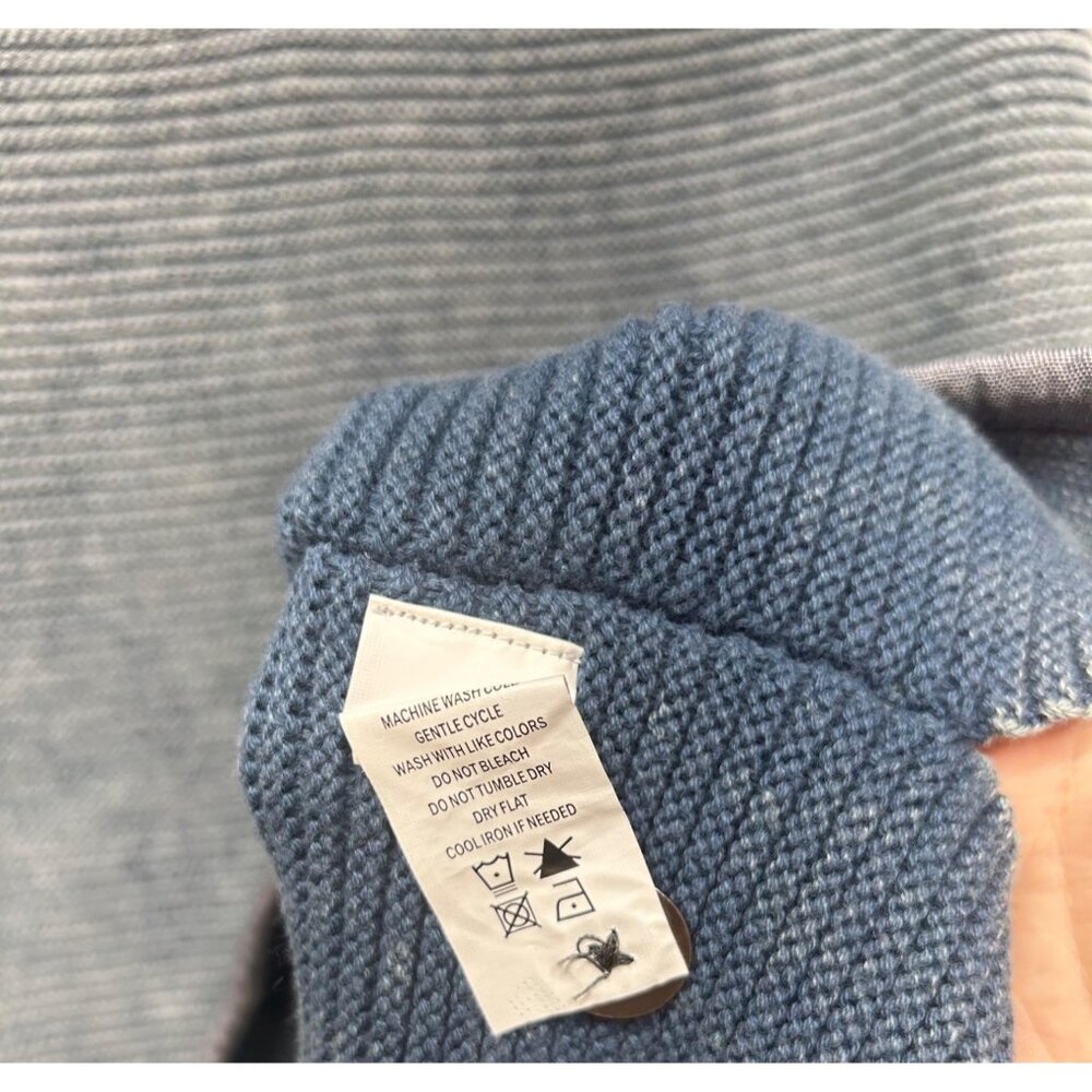 Carbon2Cobalt waterman Blue Button Henley knit textured Sweater sunwashed L - Picture 4 of 9